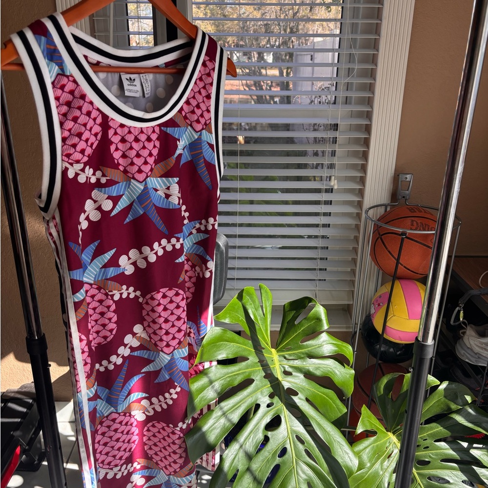 adidas Women's Maroon Pineapple Print Tank Mini Dress